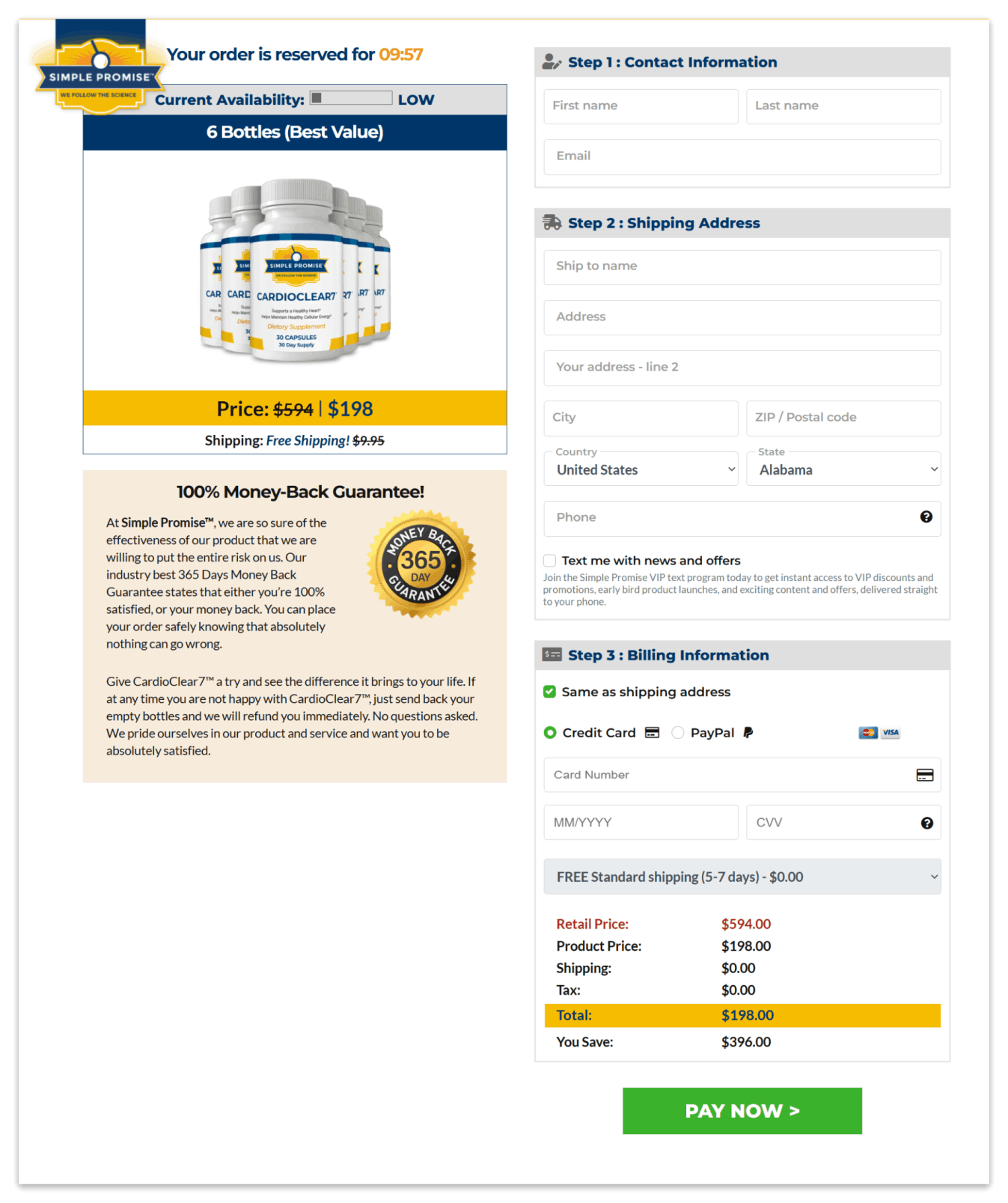 Cardio Clear 7 Secure Checkout Page